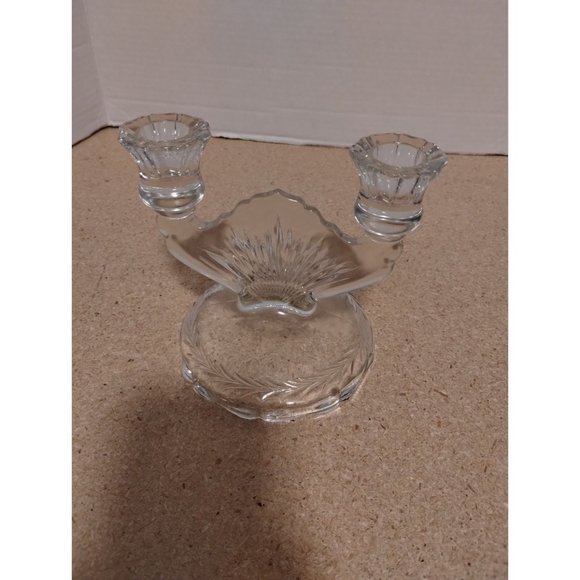 Jeanette Sunburst Clear Pressed Glass Double Candle Holder - Picture 5 of 6